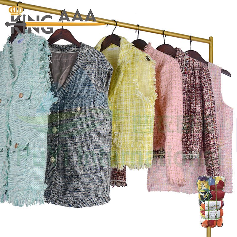 Wholesale Fashion Second Hand Branded Used Clothes Korea Women's Ladies Channel Style Coat Suit Plaid Fabric Luxury Jacket