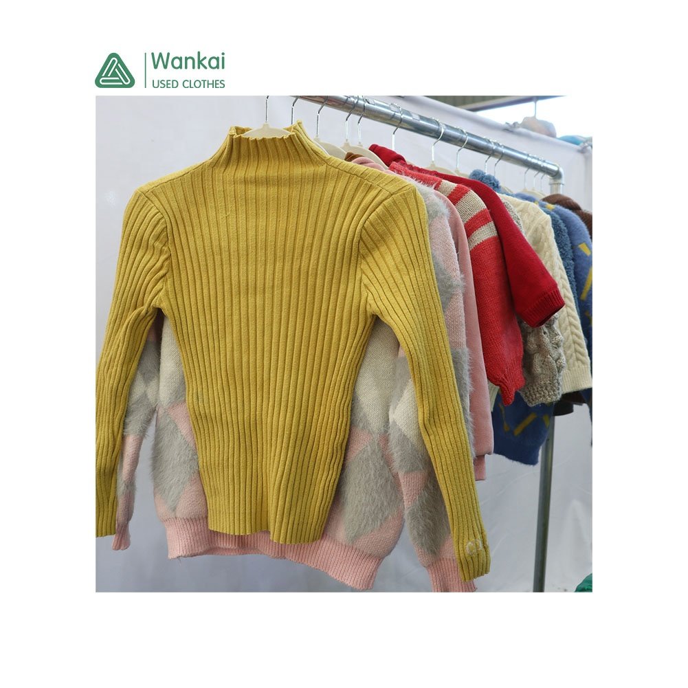 CwanCkai Wholesale Latest Designs Used Winter Clothes For Kids, Hot Selling 45-100 Kg Children Used Ball Sweater Knikted