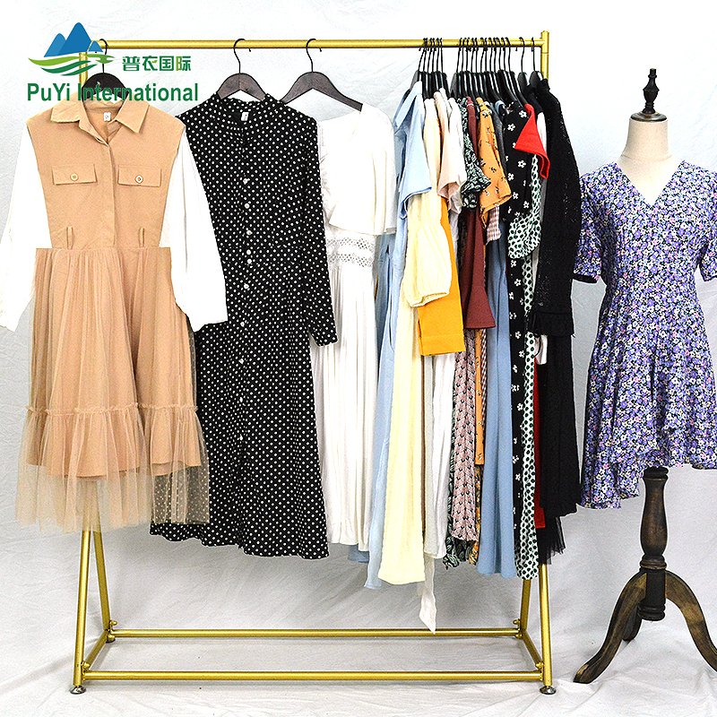 korea used dresses in bulk bales Lady long sleeve Stripe Dress second hand clothing used clothes