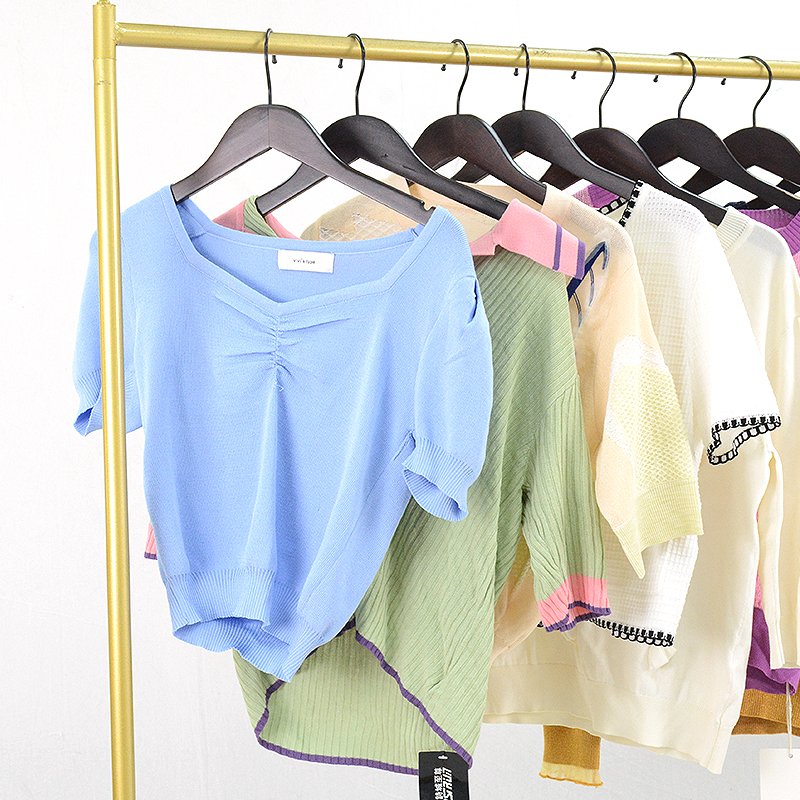 fashion ladies short sleeve sweater knit shirt top blouse used clothes bales second hand sweaters for women