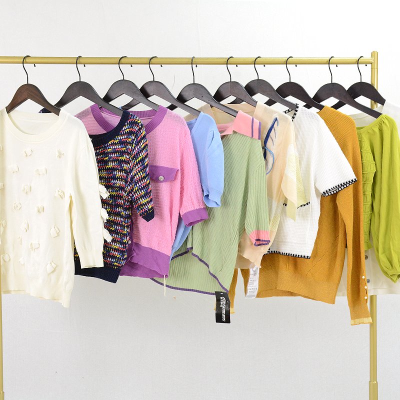 fashion ladies short sleeve sweater knit shirt top blouse used clothes bales second hand sweaters for women