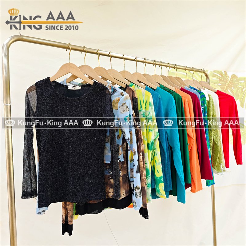 High Quality Women Casual Solid Blouse Long Sleeve Supplier Cotton T-shirt Second Hand Clothes Used Clothes Bales Clothing Bales