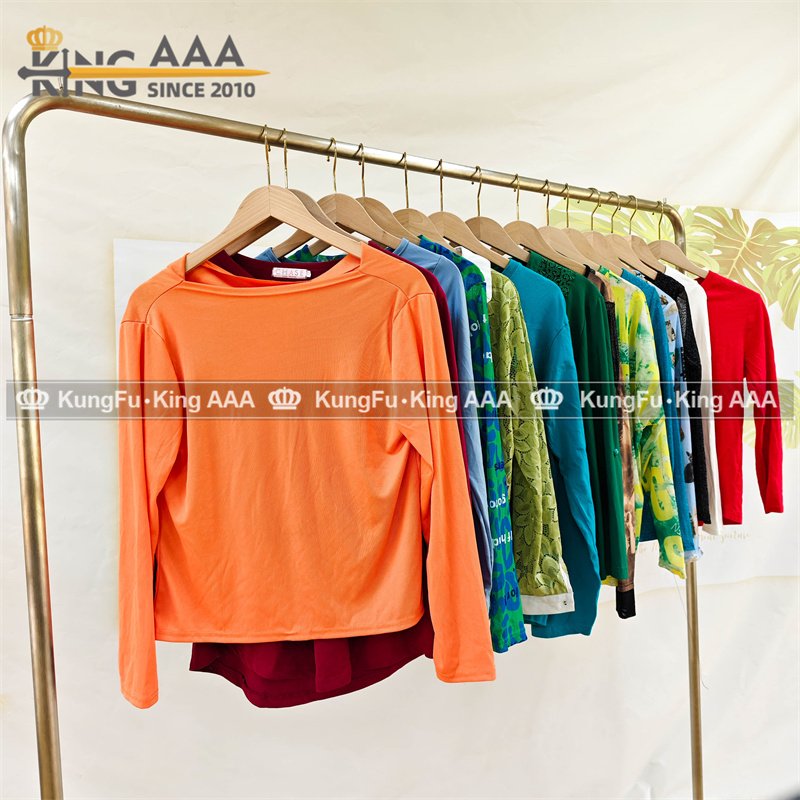 High Quality Women Casual Solid Blouse Long Sleeve Supplier Cotton T-shirt Second Hand Clothes Used Clothes Bales Clothing Bales