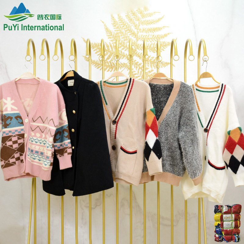 fashion ladies Thick cardigan short used clothes bales second hand sweaters for women uk used clothes bales