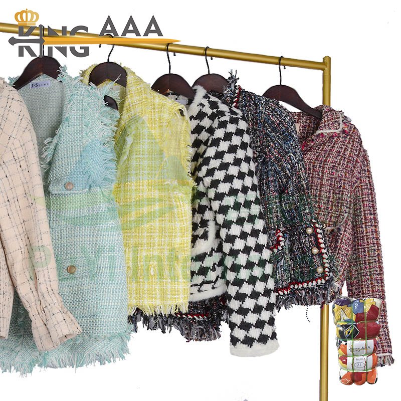 2024 Wholesale Fashion Used Clothes Ladies Channel Style Wear Casual Wool Woven Blended Fabric Vintage Apparel For Women