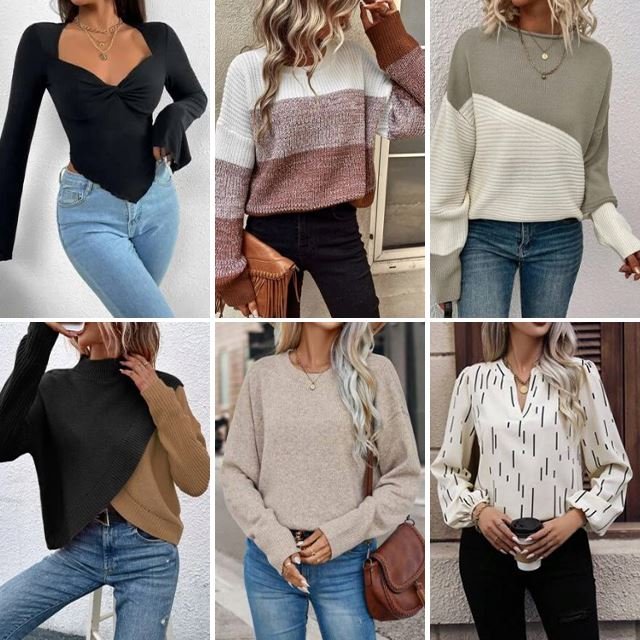 Hot selling pattern standing collar women's sweater wholesale clothing women's pullover jacquard knitted sweater