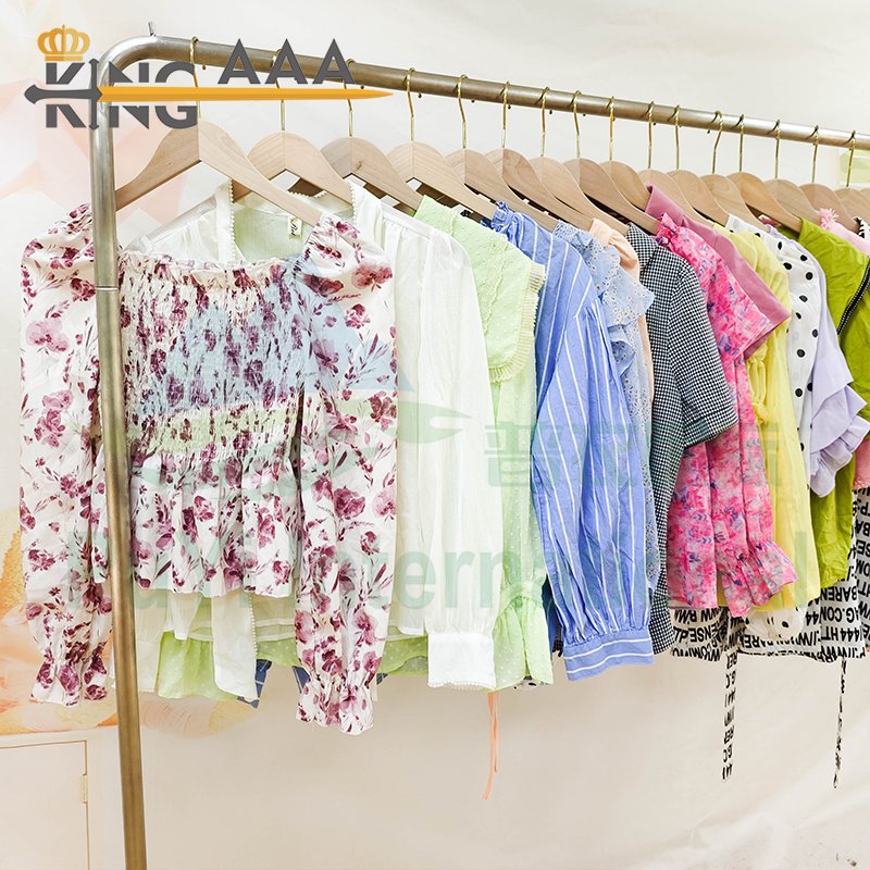 Wholesale Elegant Women Shirts Short Sleeve Ruffles Ladies Summer Vintage Blouse Shirt Second Hand Used Clothes Clothing Bales