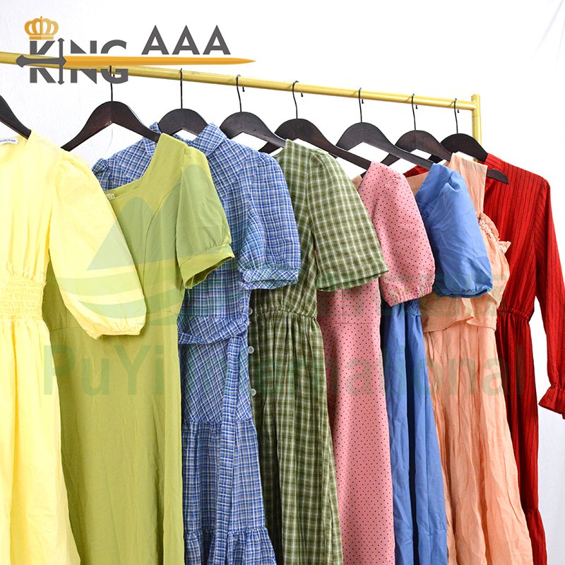 Wholesale Summer Lady Casual Women's Dress Ladies Dresses Short Sleeve Used Clothes Second Hand Clothing Bales