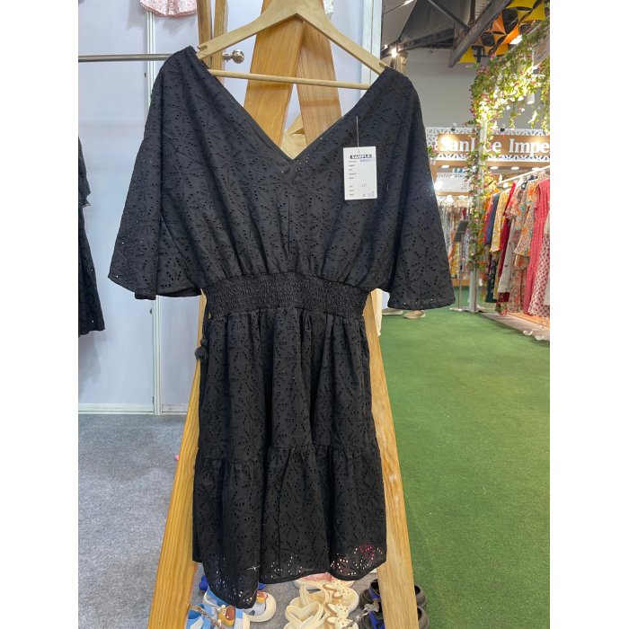 Ladies Broderie Wrap Tiered Mini Dress