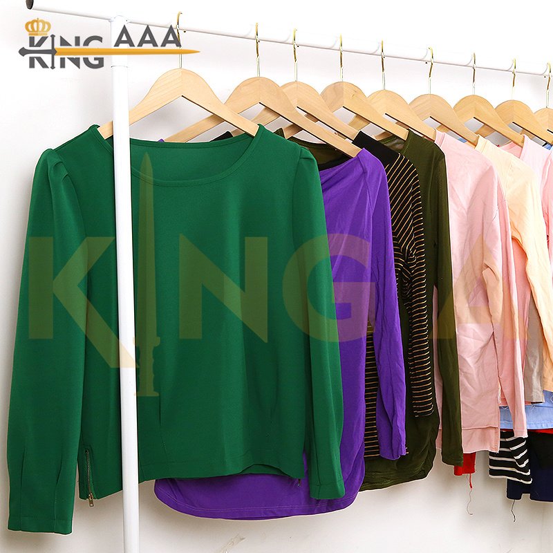 Wholesale Manufacturer Ladies Women Used Clothes Mixed Long Sleeve Cotton T-Shirt Second Hand Clothing Apparel Stock Bales