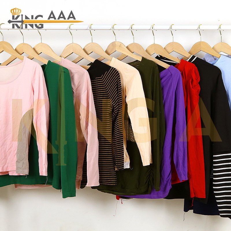 Wholesale Manufacturer Ladies Women Used Clothes Mixed Long Sleeve Cotton T-Shirt Second Hand Clothing Apparel Stock Bales