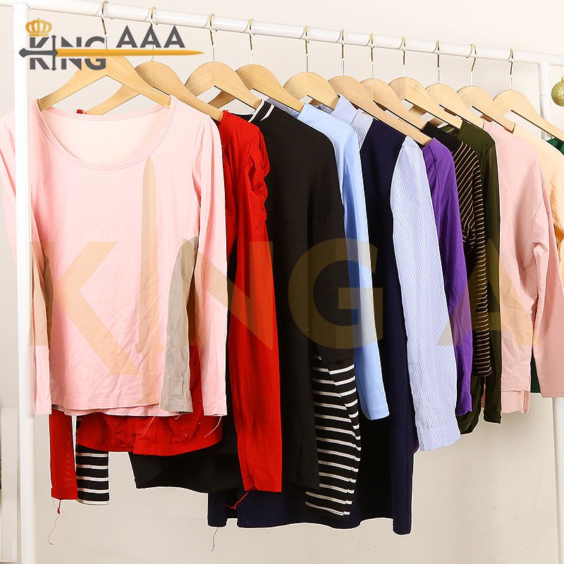 Wholesale Ladies 100% Cotton Long Sleeve T Shirt Used Clothes Autumn Winter O-neck Second Hand Clothes Ukay Ukay Bale
