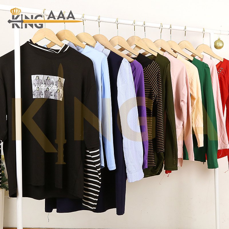 Wholesale Ladies 100% Cotton Long Sleeve T Shirt Used Clothes Autumn Winter O-neck Second Hand Clothes Ukay Ukay Bale