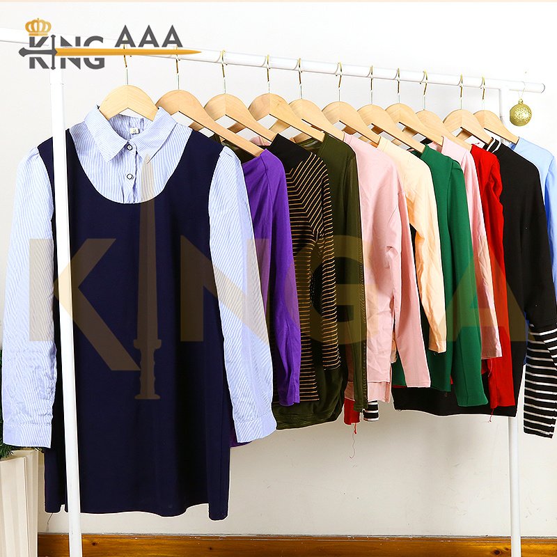 Wholesale Ladies 100% Cotton Long Sleeve T Shirt Used Clothes Autumn Winter O-neck Second Hand Clothes Ukay Ukay Bale