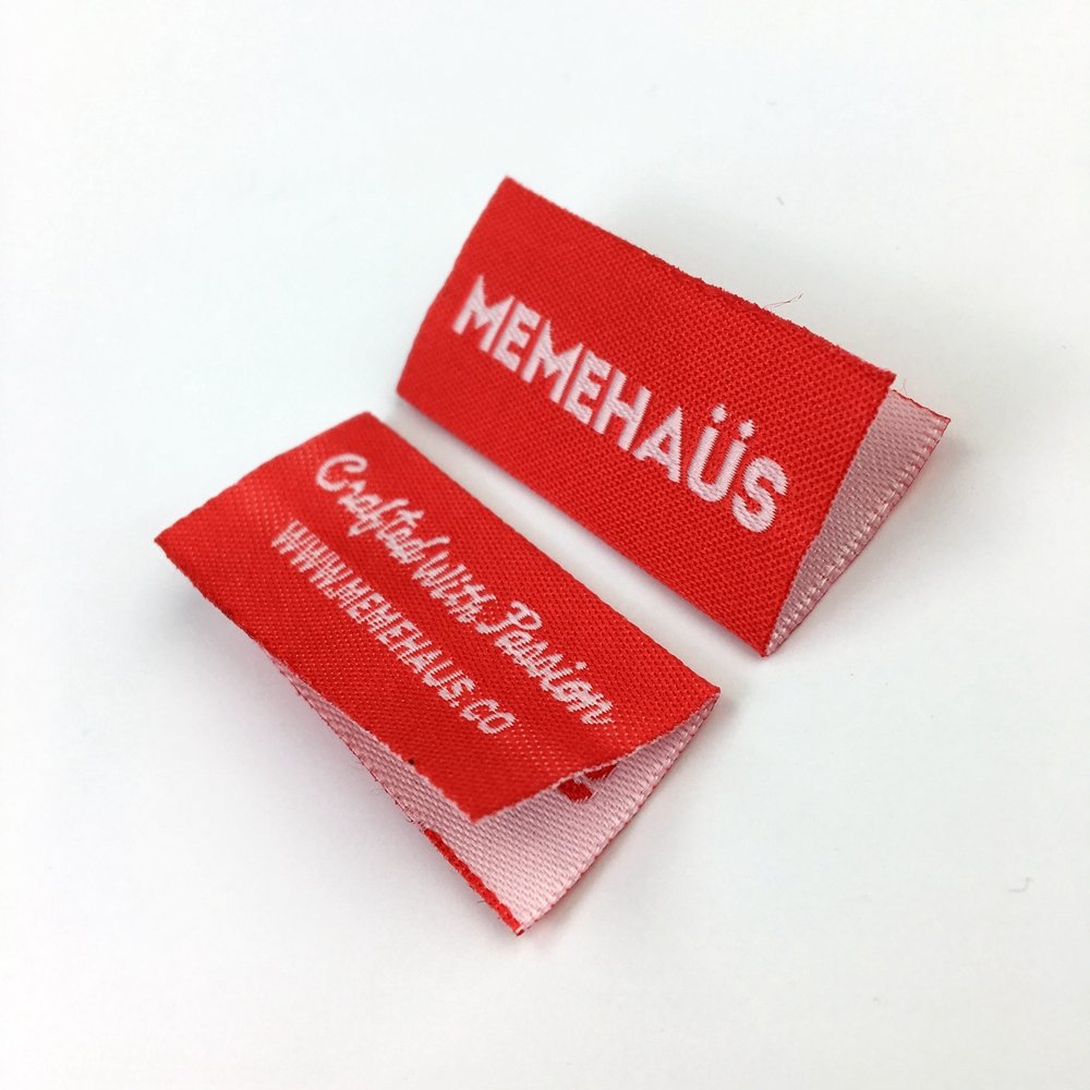 custom clothes woven label End fold Woven Sew-on labels garment fabric wig Label