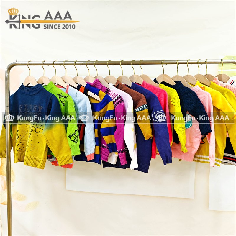 Wholesale Autumn kids Used Clothes Winter Long Sleeve Sweater Cotton Kids Baby Second Hand knitted Shirt Clothing