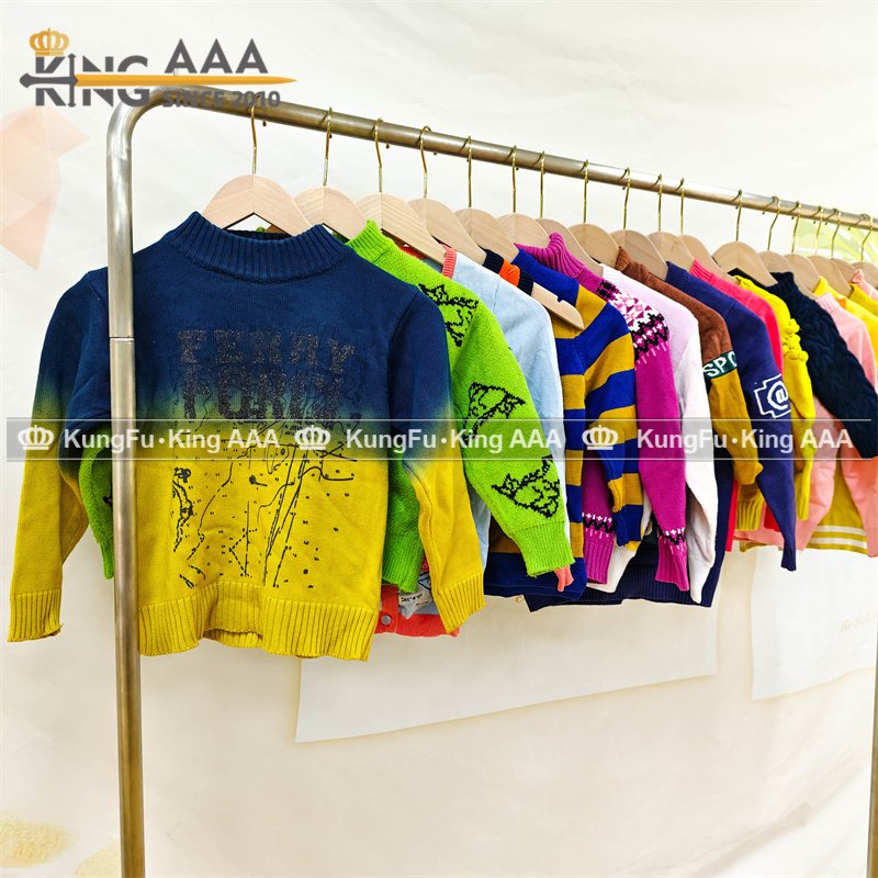 Wholesale Autumn kids Used Clothes Winter Long Sleeve Sweater Cotton Kids Baby Second Hand knitted Shirt Clothing