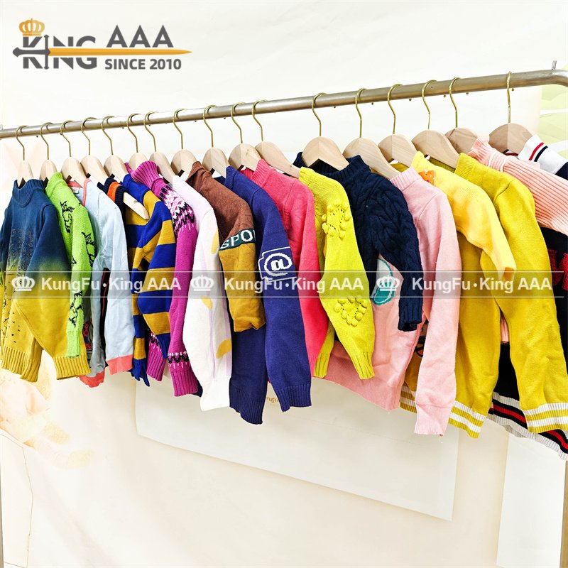 Wholesale Autumn kids Used Clothes Winter Long Sleeve Sweater Cotton Kids Baby Second Hand knitted Shirt Clothing