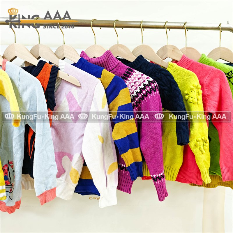 Wholesale Autumn kids Used Clothes Winter Long Sleeve Sweater Cotton Kids Baby Second Hand knitted Shirt Clothing