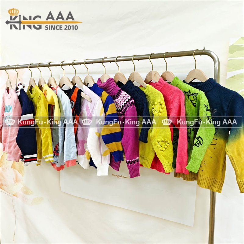 Wholesale Autumn kids Used Clothes Winter Long Sleeve Sweater Cotton Kids Baby Second Hand knitted Shirt Clothing