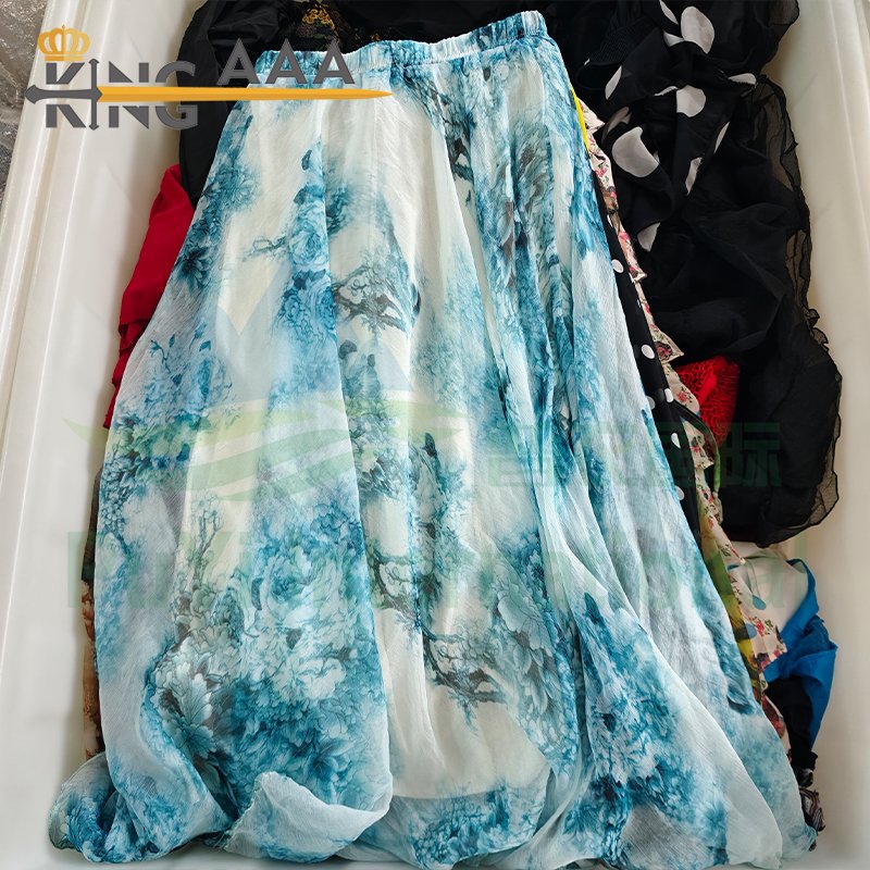 High Quality Women Summer Long Floral Pleated Skirts Second Hand Used Clothes Vintage Printed Chiffon Casual Skirt Stock