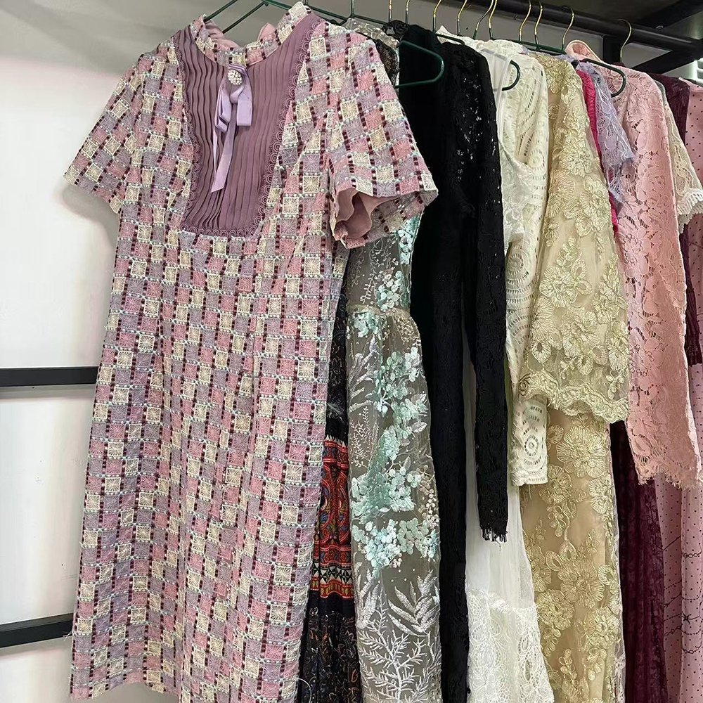 ladies silk dress lace sexy elegant women summer bales clothes korean used clothing second hand female dress used dress in bales