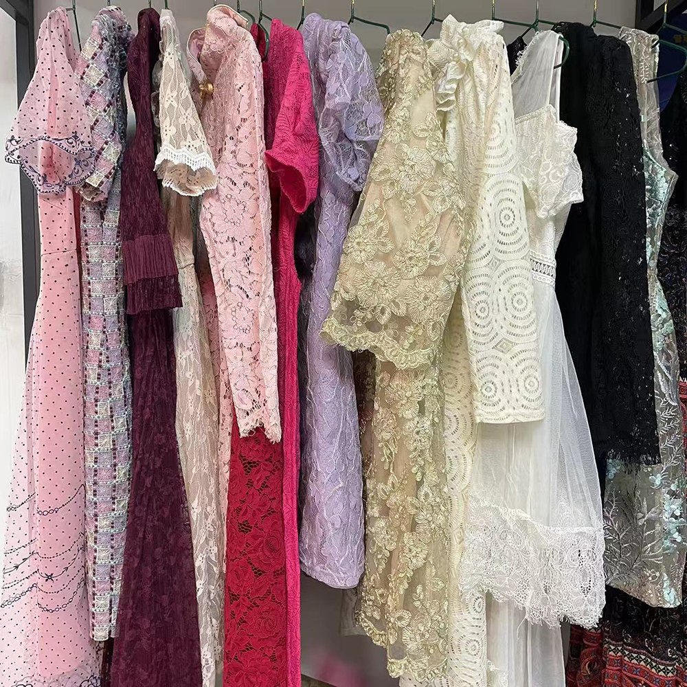 ladies silk dress lace sexy elegant women summer bales clothes korean used clothing second hand female dress used dress in bales