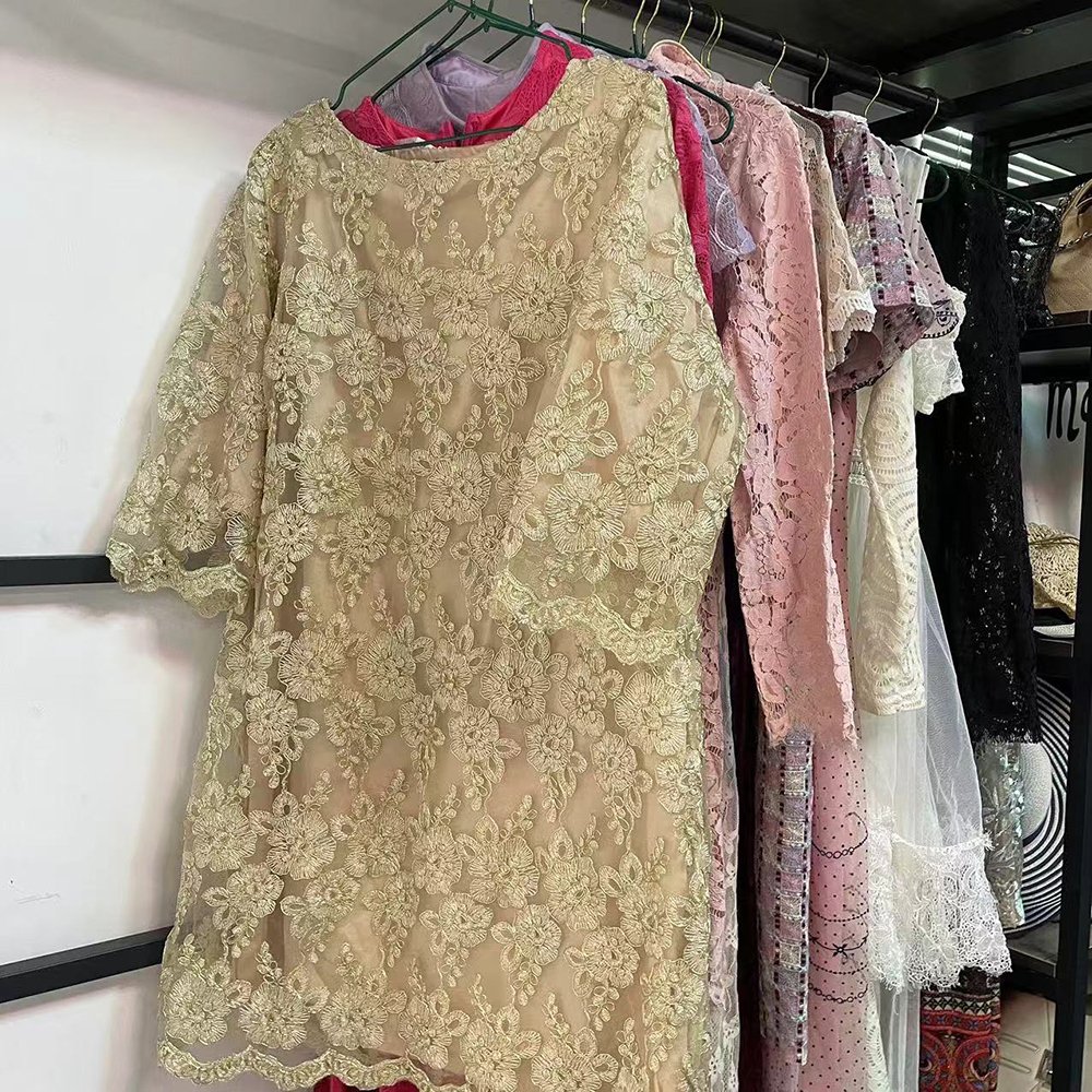 ladies silk dress lace sexy elegant women summer bales clothes korean used clothing second hand female dress used dress in bales