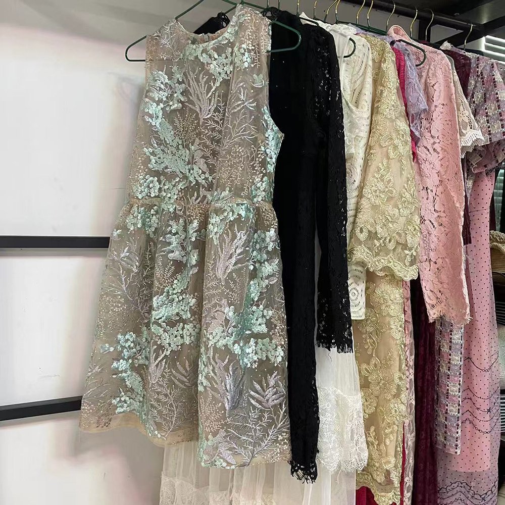 ladies silk dress lace sexy elegant women summer bales clothes korean used clothing second hand female dress used dress in bales