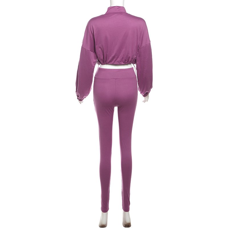 Autumn Casual Women 2 Piece Set Classic Solid Long Sleeve Drawstring Zip-up Coats Zipper Slim Pants Female Basic Sporty Outfits