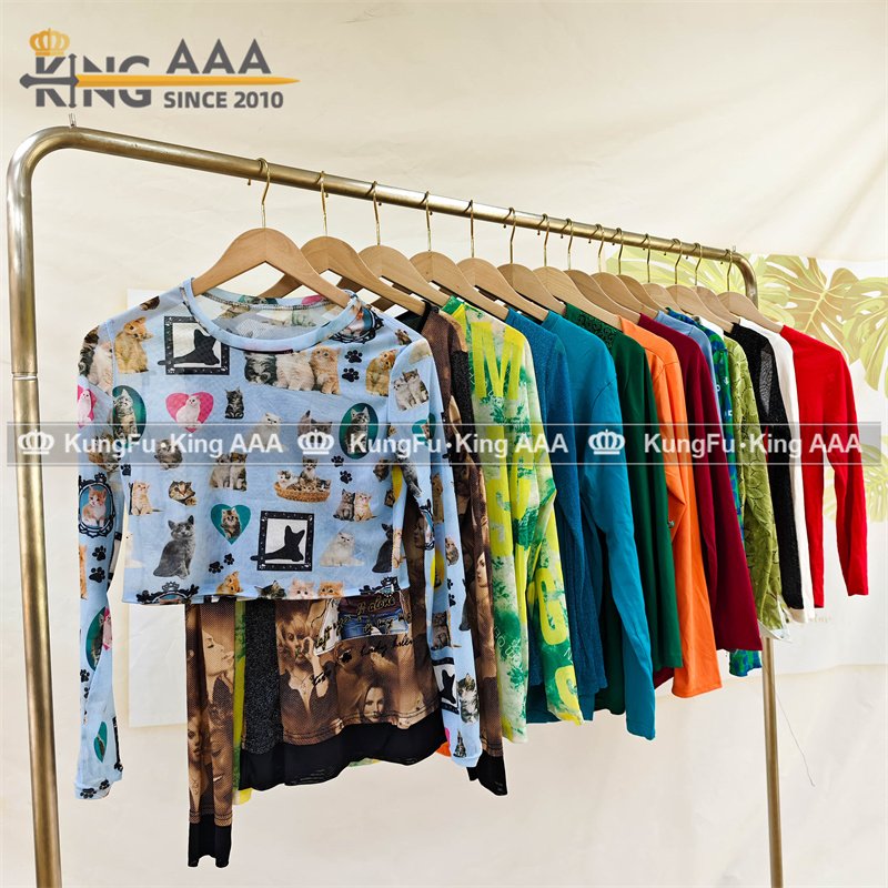 Wholesale 100% Cotton Long Sleeves Tops Women T-Shirts Breathable Blouses Vintage Blouses Elegant Used Second Hand Clothes