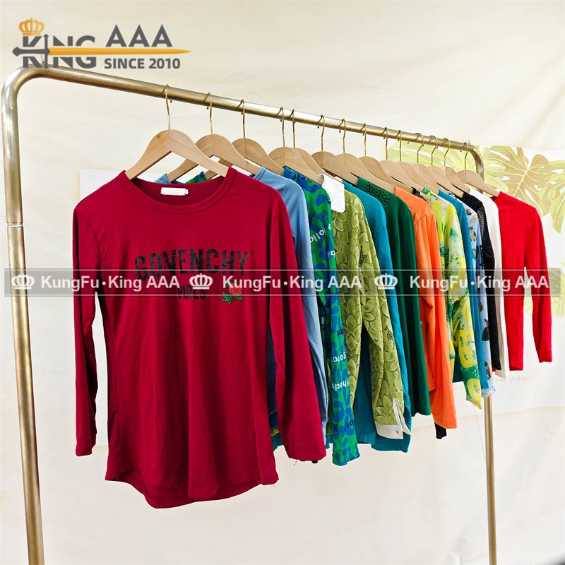 Wholesale 100% Cotton Long Sleeves Tops Women T-Shirts Breathable Blouses Vintage Blouses Elegant Used Second Hand Clothes