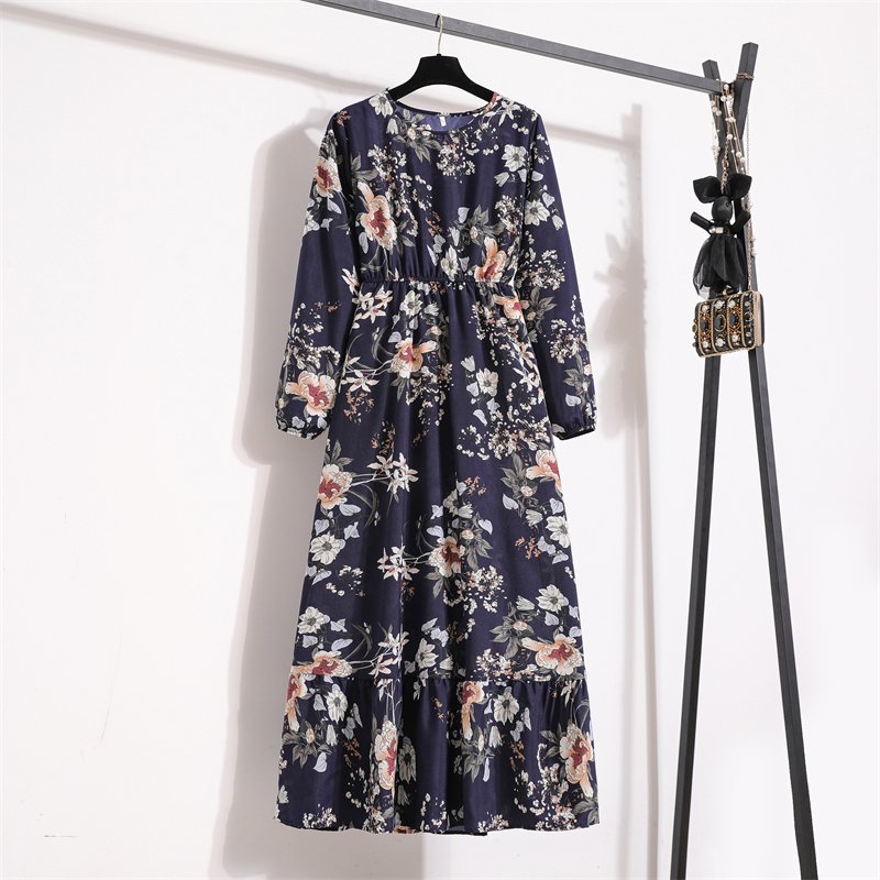 2023 Spring Women Maxi Dresses Casual Full Sleeve Floral Printed O-neck Woman Bohe Beach Party Long used clothes