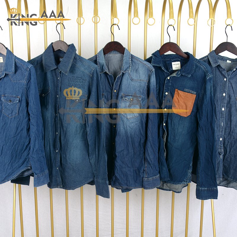 Winter 100% Denim Shirts Men Casual Second hand Long Sleeve Shirt for Men Jeans Male Tops