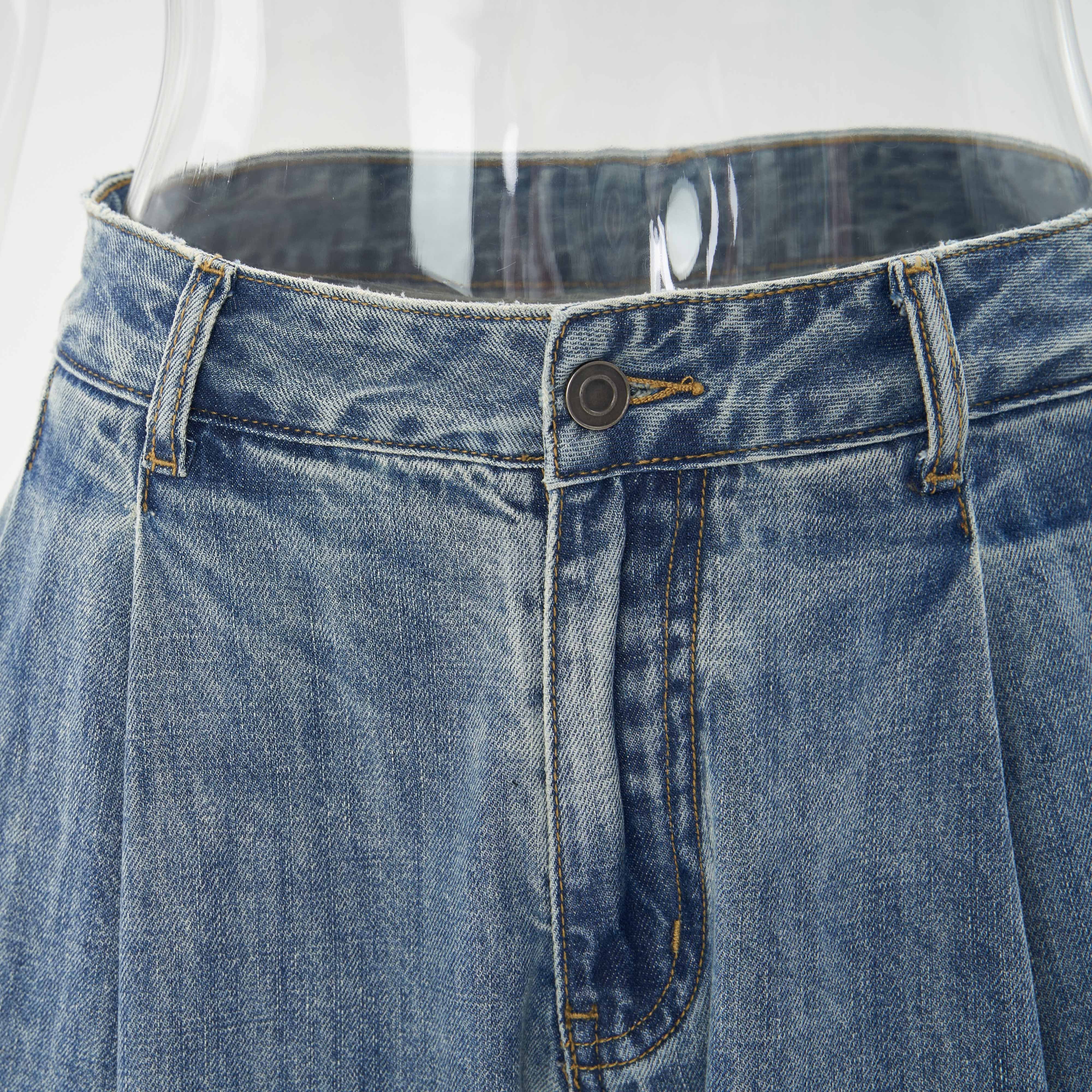 Wash Jeans Damage Loose Straight Leg Jeans Wholesale High Quality Vintage Custom Design Denim For Women OEM Service Woven Mid