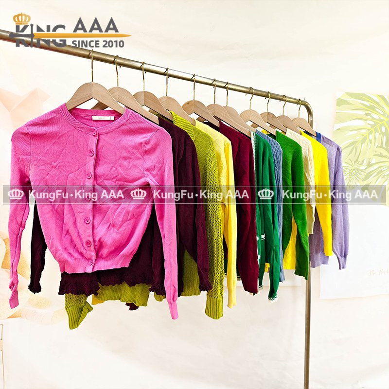 KINGAAA thin women's cardigan sweater used bale clothes woman bea code second hand clothing mixed for ladies