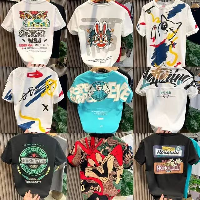 Fashion Printed Summer T-Shirt Casual Round Neck Loose Top Wear Boy Men Short Sleeve Cotton T-Shirt
