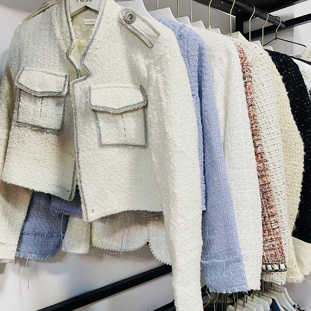 Wholesale second hand small fragrant coat nice looking women's coats high quality personality plus size tweed coats