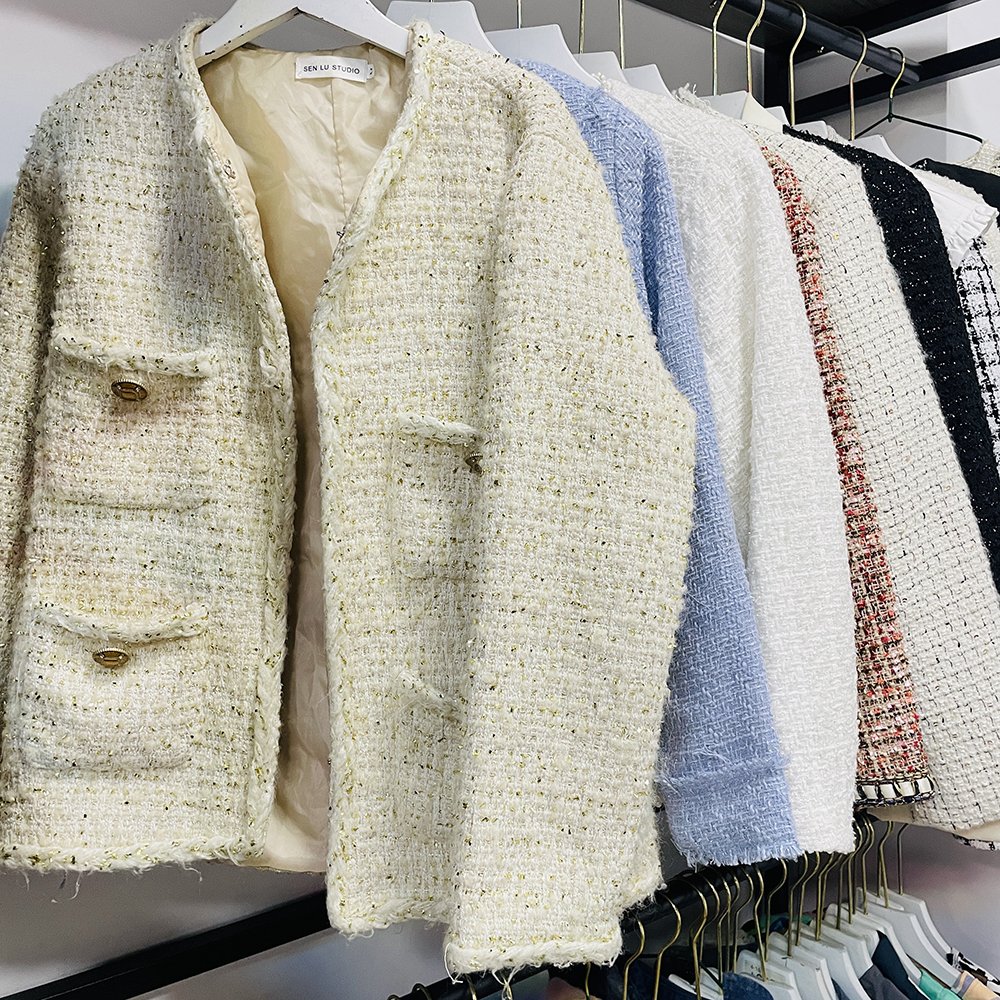 Wholesale second hand small fragrant coat nice looking women's coats high quality personality plus size tweed coats
