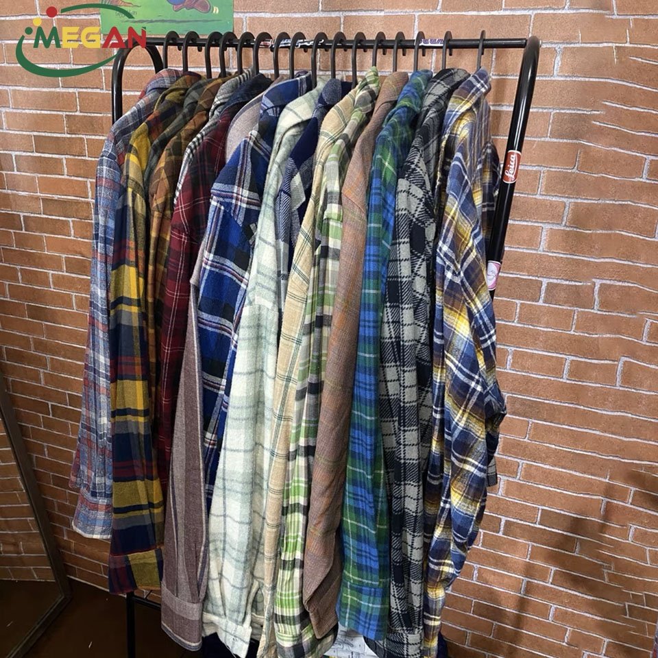 Megan Fashion Branded Thrift Bales Vintage Used Clothes Cotton Women Plaid Used Shirts