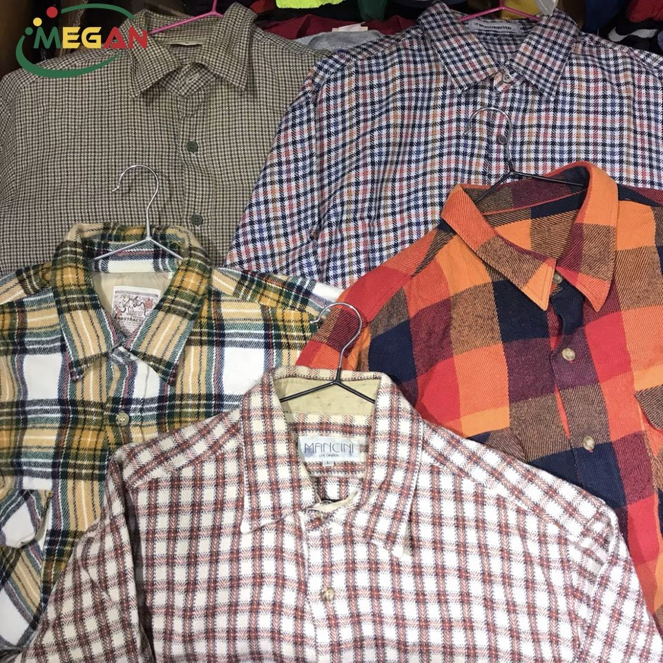 Megan Fashion Branded Thrift Bales Vintage Used Clothes Cotton Women Plaid Used Shirts