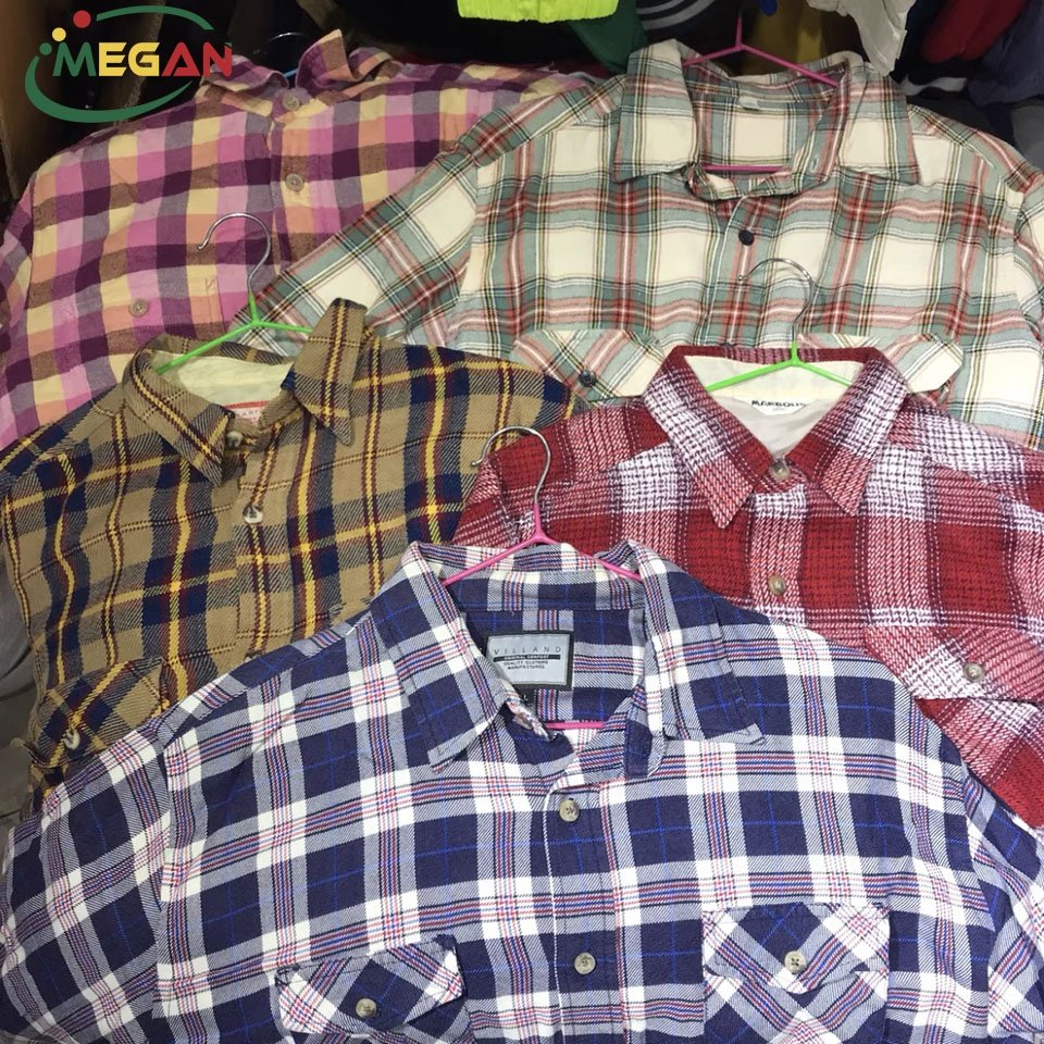 Megan Fashion Branded Thrift Bales Vintage Used Clothes Cotton Women Plaid Used Shirts