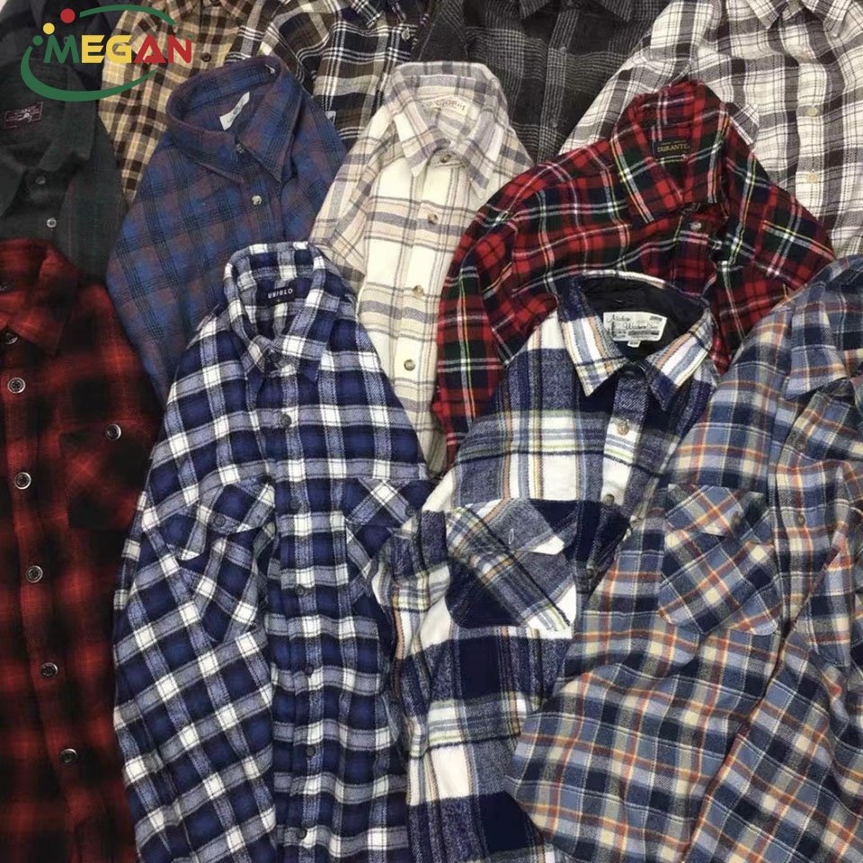 Megan Fashion Branded Thrift Bales Vintage Used Clothes Cotton Women Plaid Used Shirts