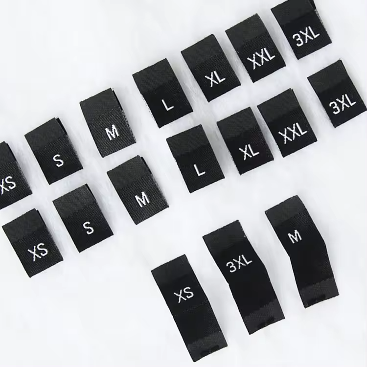 Wholesale XS S M L XL Printed Black White Number Clothing Center Fold Woven Cotton Neck Size Label Tag Used Clothes