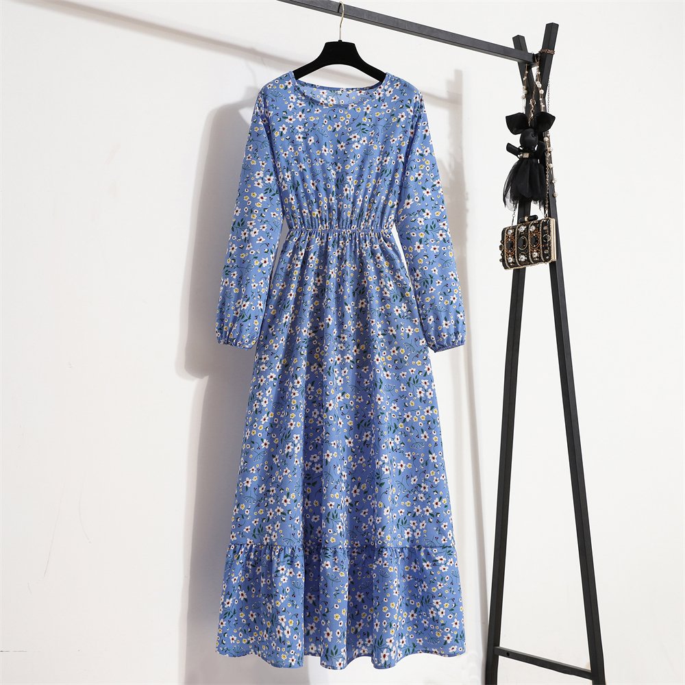 2022 Spring Women Maxi Dresses Casual Full Sleeve Floral Printed O-neck Woman Bohe Beach Party Long Dress