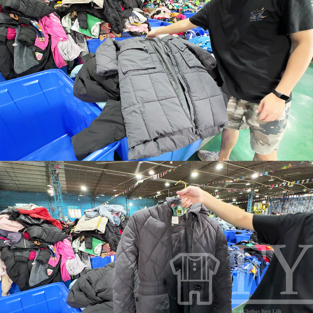 Fengyang Winter Men Padded Jacket Long Used Clothes for Bales Adult Women Men Children Winter Clothing Used Winter Cloth Bundles