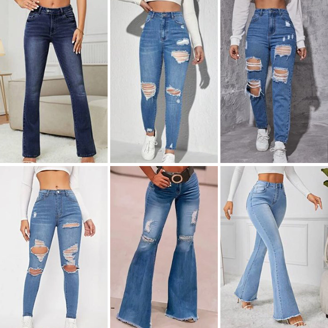 Wholesale fashion classic basic casual slim fit women's jeans flared pants high waisted jeans mixed random delivery
