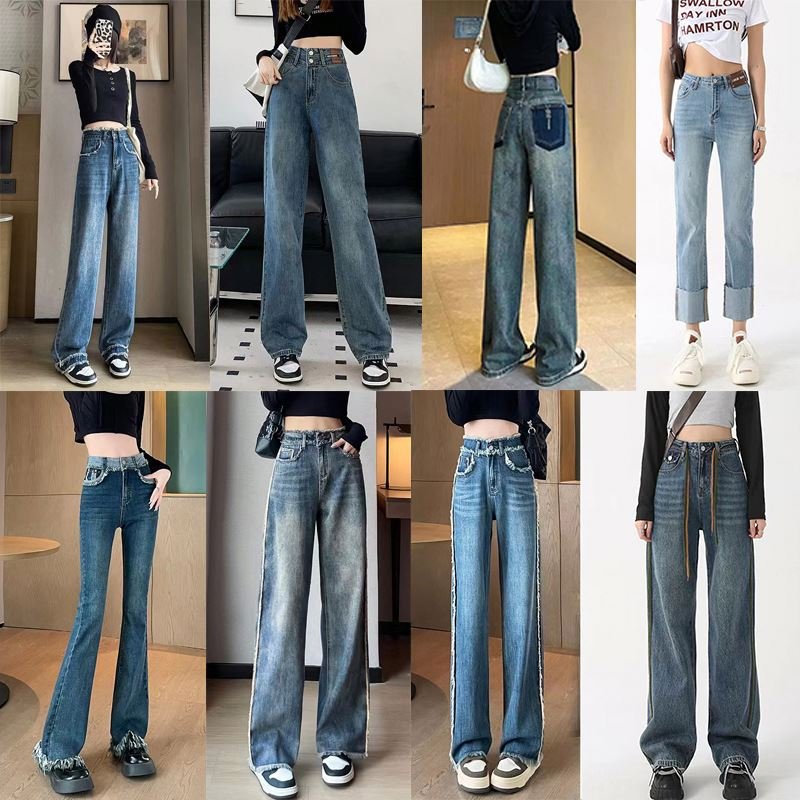 Male/FemaleJeans Fashion Trousers Brands Straight JeansMale/Female Stretch Denim stock loose high street Elastic Slim-fit Trendy
