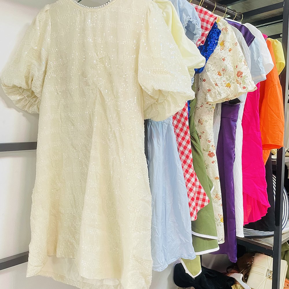 Wholesale Low Price Apparel Stock Used Clothes Women Casual Dress Women Cotton Short Sleeve Top Women Dress Used Clothes