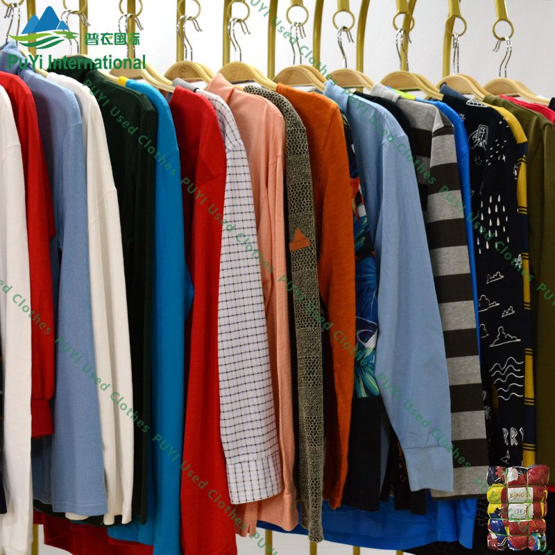 Men long sleeves sport t shirt boys casual 2nd hand clothes bales mixed used clothing
